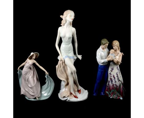 Lladro Spring Dance 5663; Old Tupton Ware First Born figural group, ltd ed 183/300; and another ceramic figurine of a woman, 