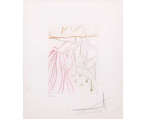 Salvador Dali, La Ressuscitee (from the Le Decameron suite),drypoint etching in colours, signed in pencil, numbered EA 1/5, w