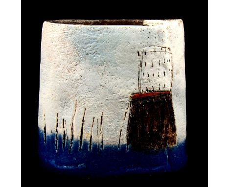 Craig Underhill, an earthenware vessel with seascape, incised signature to underside, 11.5cm.Condition report:Good condition 