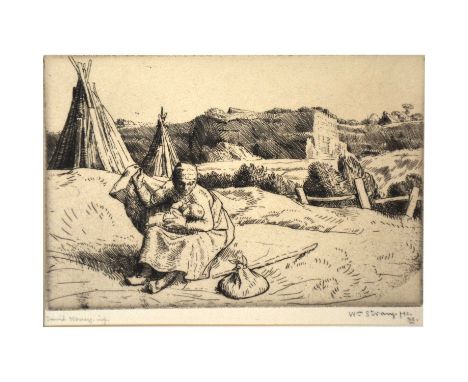 William Strang, The Quarryman's Wife, etching, signed by William Strang and David Strang, in the margin, 11cmx15cm.Qty: 1