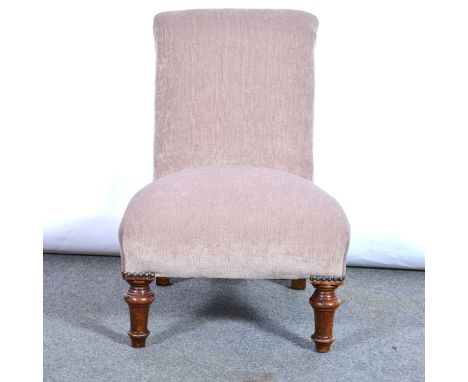 Walnut framed nursing chair of small size, beige upholstery, width 42cm, height 57cm.Condition report:The upholstry is good a