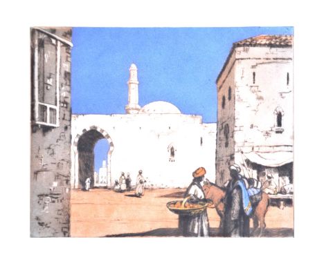 Edgar L Pattison, A Moorish Courtyard,etching with aquatint, signed and titled in pencil,image 17 x 21cm.