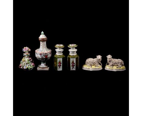 French porcelain covered bottle vase, urn form raised on a square pedestal base, painted decoration, puce shield mark 'M Pari