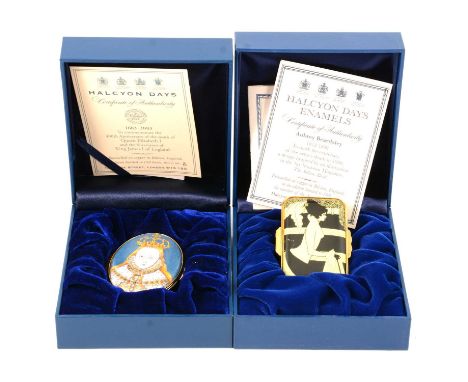 Halcyon Days, 400th anniversary of death of Elizabeth I and Succession of James I enamel box, ltd ed 8/150; and inspired Aubr