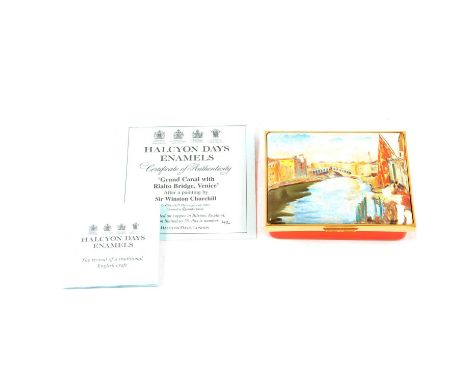 Halcyon Days, after Sir Winston Churchill, Grand Canal with Rialto Bridge, Venice, enamel box, ltd ed 42/75, with CoA, in ori
