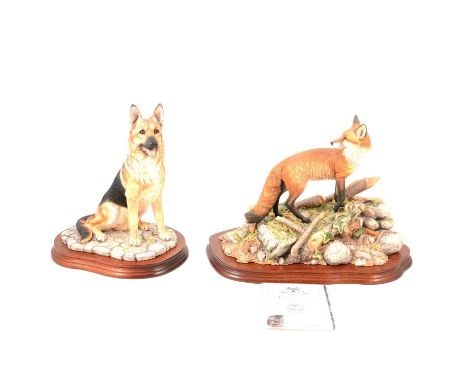 Border Fine Arts 'German Shepherd', on wooden plinth; 'The Last Look', ltd ed 718/1250, on wooden plinth with CoA; six smalle