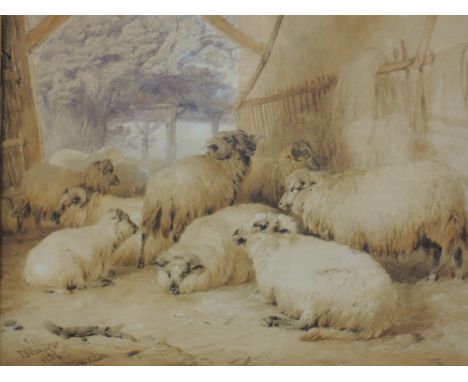 A lithograph print, after T S Cooper, Sheep in Byre, 36 x 44cm, plus frame and glazed