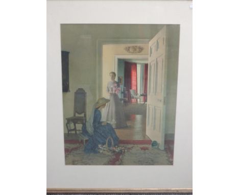 A print, after Campbell Taylor, parlour scene, 55 x 42cm, plus frame and glazed