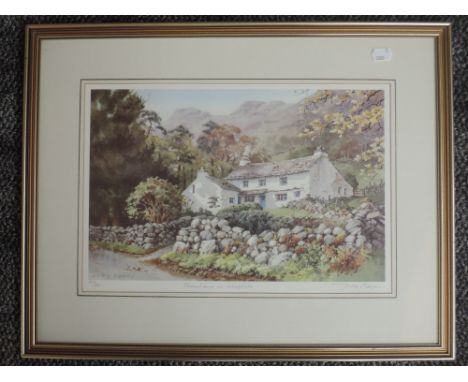 A Ltd Ed print, after Judy Boyes, Farmhouse in Langdale, signed and num 402/850, 27 x 39cm, plus frame and glazed