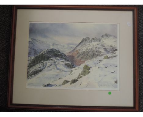 A Ltd Ed print, after Jill M Aldersley, Side Pike and the Langdales, signed and num 165/850, 38 x 50cm, plus frame and glazed