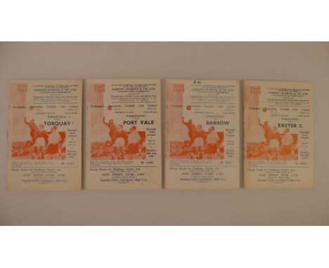4 x Workington 1958-59 Season football programmes, Vs Torquay United Aug 25 1958, Vs Port Vale Aug 30 1958, Vs Exeter City Ma