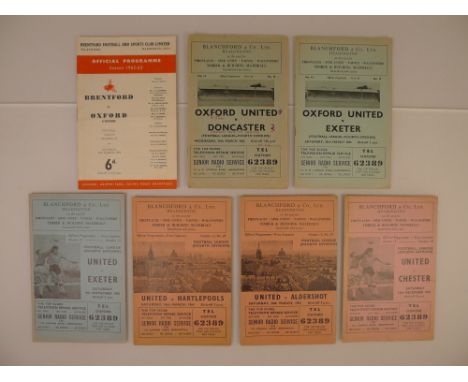 7 x Oxford United 1963-64 football programmes, Vs Exeter City Mar 30 1963 ( first season in Football League), Vs Aldershot To