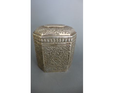 An Indian silver tea caddy of octagonal form - Height 9cm - approx weight 4.7 troy oz - some usage marks but sound condition