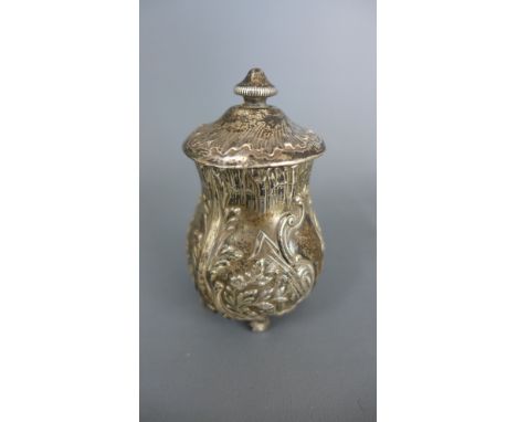 An ornate French silver cased pepper grinder - Height 9cm - some general usage wear