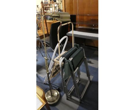 Two Folding Garden Directors Style Chairs, Two Step Ladders and a Reading Lamp 