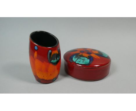 A Poole Delphis Vase and Circular Lidded Box 