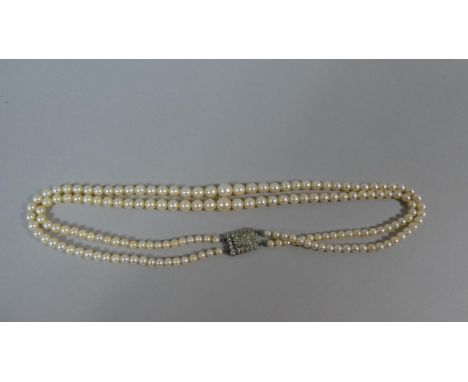 A Two String Pearl Necklace with Diamante Clasp 
