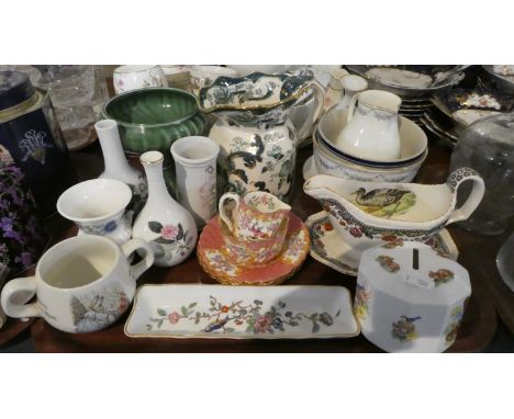 A Tray of Ceramics to Include Masons Green Chartreuse Jug, Spode, Wedgwood etc 
