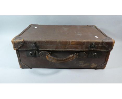 A Vintage Leather Suitcase, 56cm Wide 