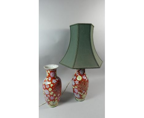 A Ceramic Vase Converted to Table Lamp Together with a Matching Vase (Latter AF) 