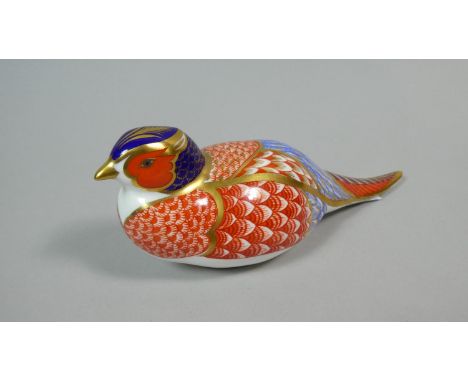 A Royal Crown Derby Pheasant Paperweight, Gold Button 