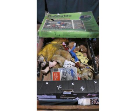 A Box of Vintage Toys Dolls and Teddy Bears to Include Subbuteo Table Soccer Club Edition (Incomplete) 