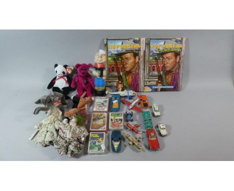 A Collection of Vintage Toys to Include Vintage Top Trumps, Beanie Soft Toys, Popeye Figure, Playworn Diecast Toys etc 