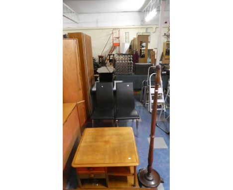 A Square Topped Nathan Coffee Table with Drawers Together with a Turned Wooden Standard Lamp 