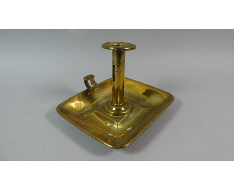 A 19th Century Brass Bedchamber Stick on Rectangular Tray, 18.5cm Wide 