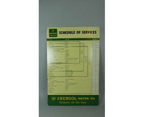 A Vintage BP Energol Schedule of Services, 74cm High 