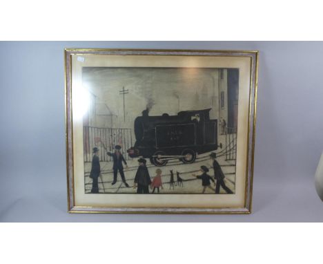 A Framed Lowry Print, A Level Crossing with an L.N.E.R Steam Train, 56cm Wide 