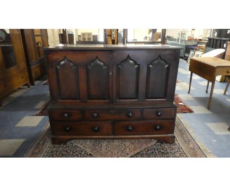 A 19th Century Oak Cabinet on Stand with Five Drawers to Base and Panelled Doors to Shelf Top Section, Bracket Feet, 140cm Wi