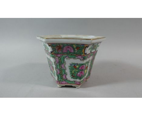 A Hexagonal Japanese Porcelain Planter the Panels Hand Painted in Green, Pink and Red Enamels with Foliate Motif Enriched wit