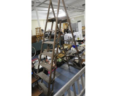 A Large Vintage Six Step Wooden Step Ladder 