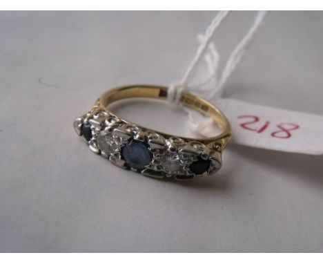 18CT GOLD SAPPHIRE & DIAMOND  half hoop ring approx size 'L'      