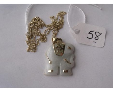 A gold mounted white jade elephant pendant  on 9ct fine link chain 4.1g inc     