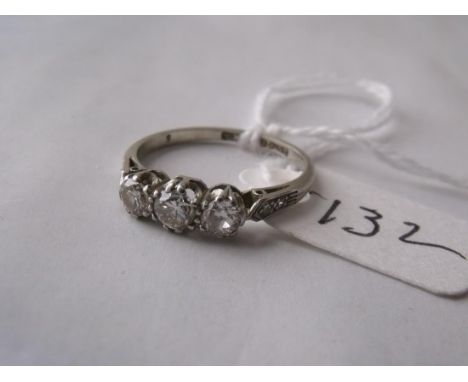 An antique 18ct white gold 3 stone diamond  ring approx size 'M'       