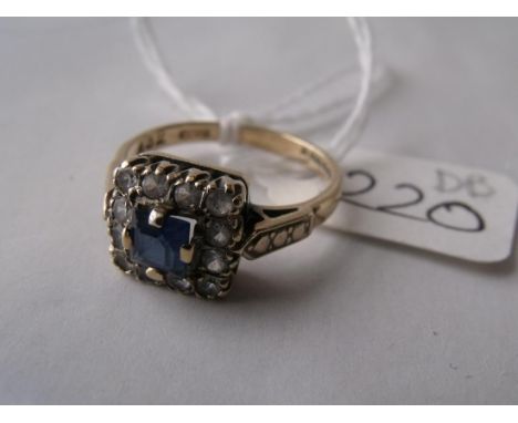 9ct sapphire & white stone dress ring  approx size 'K'       