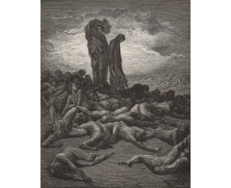 Dante Alighieri. Die Göttliche Komödie (=Bozhestvennaya komediya). 2 Bde. (von 3?). Mit 2 lithogr. Frontispizen und 13 ganzs.