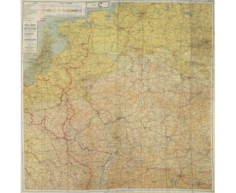 2. Weltkrieg - - Großformatige Fluchtkarte von West-Europa auf Seide. Sheet C u. Sheet D. Wohl Großbritannien, um 1942. Farbd