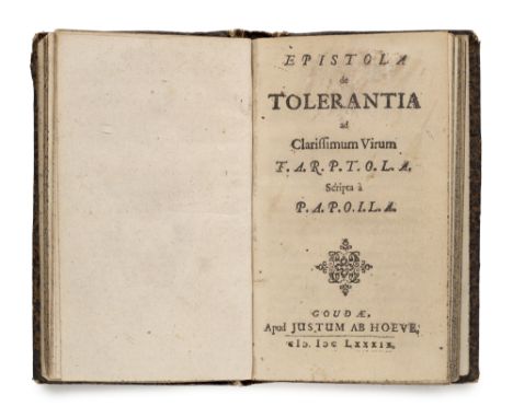 John Locke. Epistola de tolerantia ad Clarissimum Virum T.A.R.P.T.O.L.A. Scripta à P.A.P.I.O.L.A. Gouda, apud Justum ab Hoeve