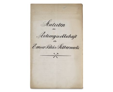 Geologie - Bergbau - - Statuten der Actiengesellschaft des Emser Blei- &amp; Silberwerks. (Bad Ems, 1871). 10 unpag. Bll (dav