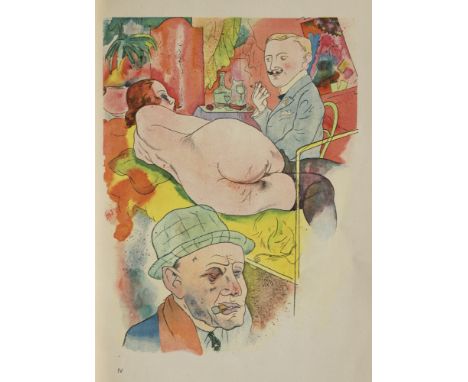 George Grosz. Ecce Homo. Mit 84 Lithographien und 16 farb. Tafeln nach Aquarellen. Berlin, Malik-Verlag, 1923. 2 Bll., 84 Lit