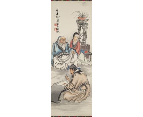 China - - Sammlung von 6 Bildrollen. Überwiegend 20. Jh. Versch. Techniken, darunter Tusche, Aquarell, Holzschnitt. Je auf tl