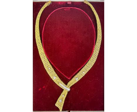 A stylish 1960s Garrard &amp; Co 18ct yellow and white gold diamond set filigree mesh necklace, with seventeen graduated bril