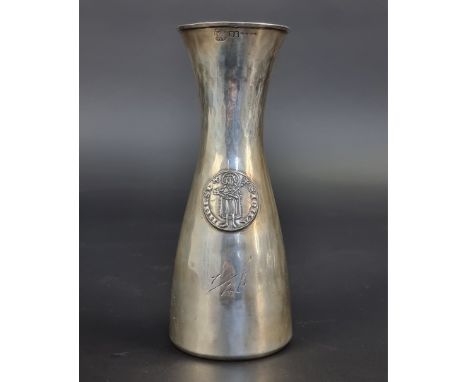 An Italian hammered white metal carafe, maker B R, stamped with Italian hallmark, 16.8cm high.