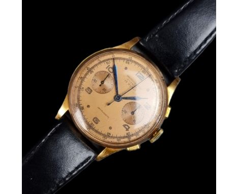 A 1950s Chronographe Suisse 18ct gold manual wind wristwatch, 37mm, Ref. 172 1750 1604, having original Swiss made movement, 