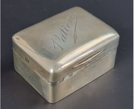 An Edwardian silver playing card box, by Stokes&nbsp;&amp; Ireland Ltd, Chester 1909,&nbsp;the lid inscribed 'Patience',&nbsp