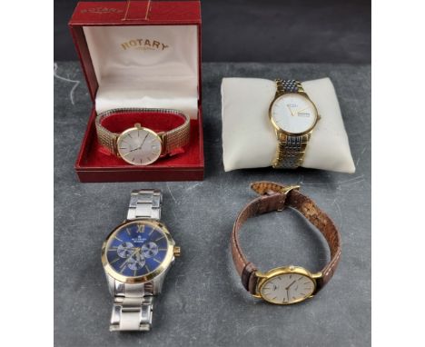 A Rotary gold tone manual wind dress wristwatch, 34mm; together with a Longines 'Presence' quartz example; and two others. (4