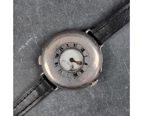 An early 20th century sterling silver wire-lug half-hunter manual wind wristwatch, 36mm, Ref. 123872, having subsidiary secon